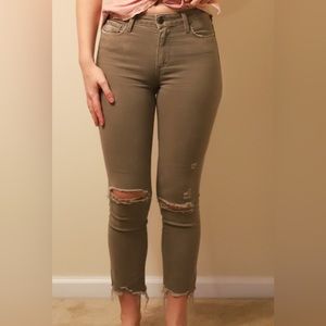 Paige Distressed Hunter Green Jeans